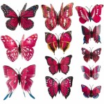 3D double butterflies with magnet, house or event decorations, set of 12 pieces, rose red color, A13